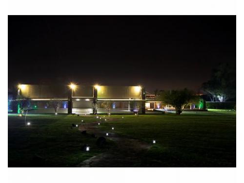 Amplio jardín con iluminación