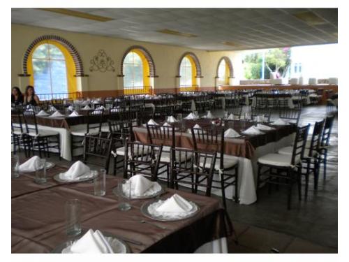 Organza café, mesa cuadrada y silla tiffany café