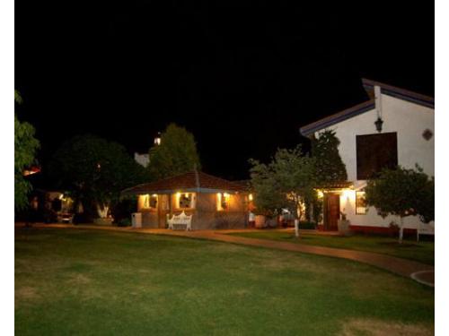 Vista del jardín de noche