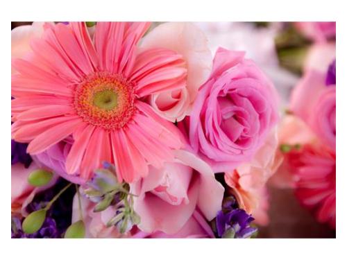 Bouquet con distintos tipos de  flores rosas