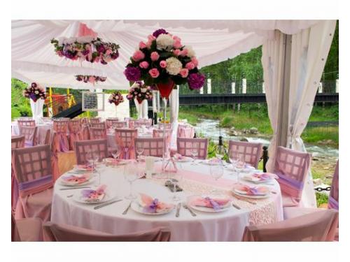 Montaje con carpa en el jardín