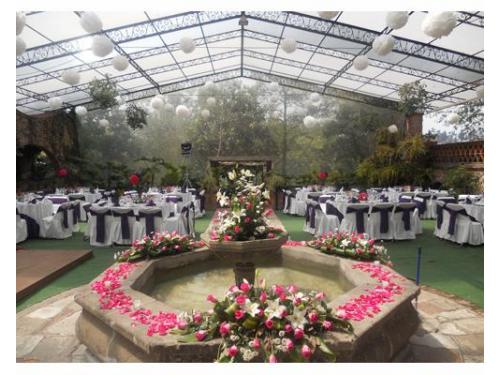 Decoración en la fuente con flores