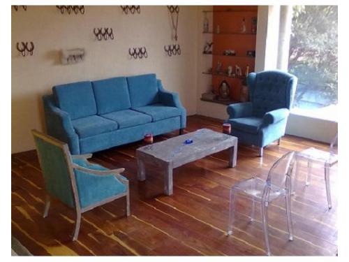 Sala en tela turquesa