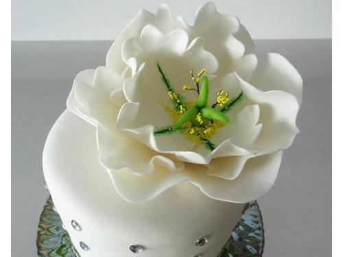 Pastel blanco con decoracion de piedras