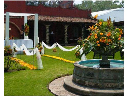 Una decoración hermosa en el jardín de bodas