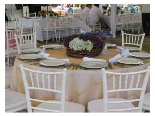 Montaje de mesa redonda con sillas tiffany