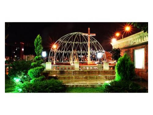 Una hermosa fuente en medio del jardín