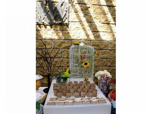 Decoración con jaula y bolsitas personalizadas