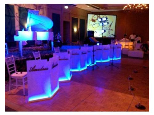 Montaje fiesta americana piano blanco y orquesta