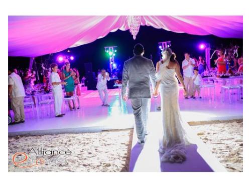 Novios llegando a la fiesta