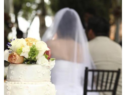 Novios y pastel de bodas