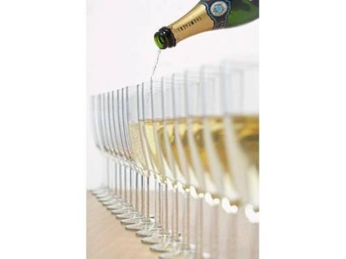 El momento del brindis con champagne